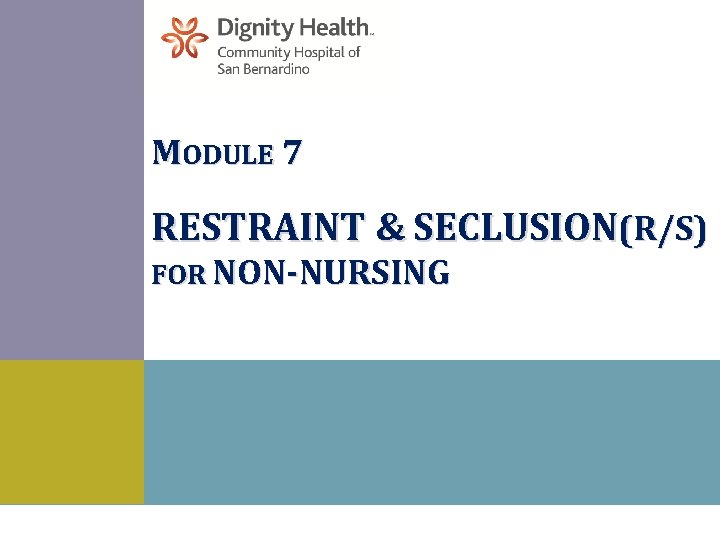 MODULE 7 RESTRAINT & SECLUSION(R/S) FOR NON-NURSING 