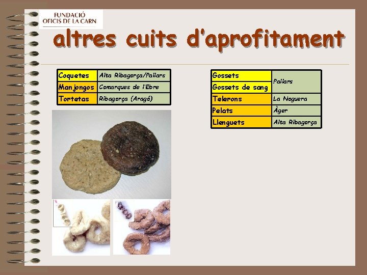 altres cuits d’aprofitament Coquetes Alta Ribagorça/Pallars Gossets Pallars Manjongos Comarques de l’Ebre Gossets de