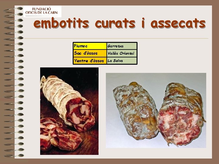 embotits curats i assecats Piumoc Garrotxa Sac d’òssos Vallès Oriental Ventre d’òssos La Selva