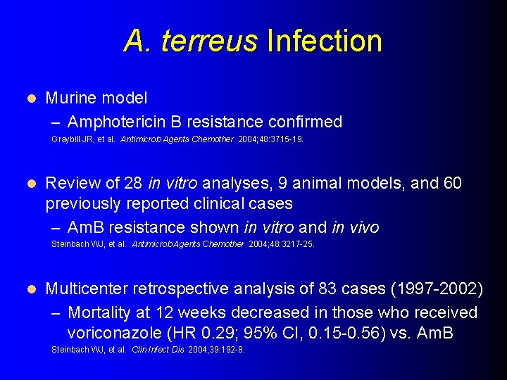 A. terreus Infection l Murine model – Amphotericin B resistance confirmed Graybill JR, et