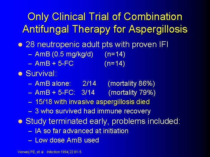 Only Clinical Trial of Combination Antifungal Therapy for Aspergillosis l 28 neutropenic adult pts