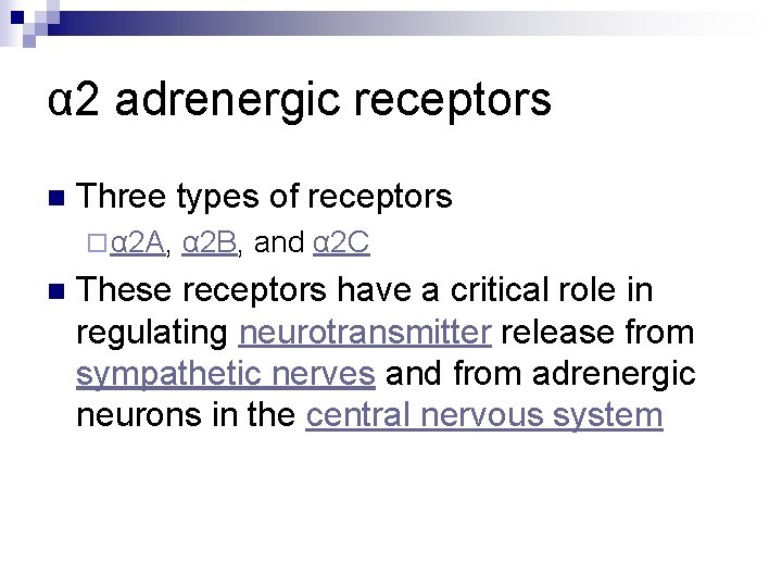 α 2 adrenergic receptors n Three types of receptors ¨ α 2 A, n