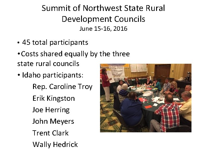 Summit of Northwest State Rural Development Councils June 15 -16, 2016 • 45 total