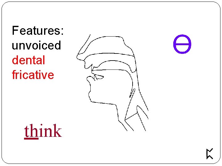 Features: unvoiced dental fricative think 
