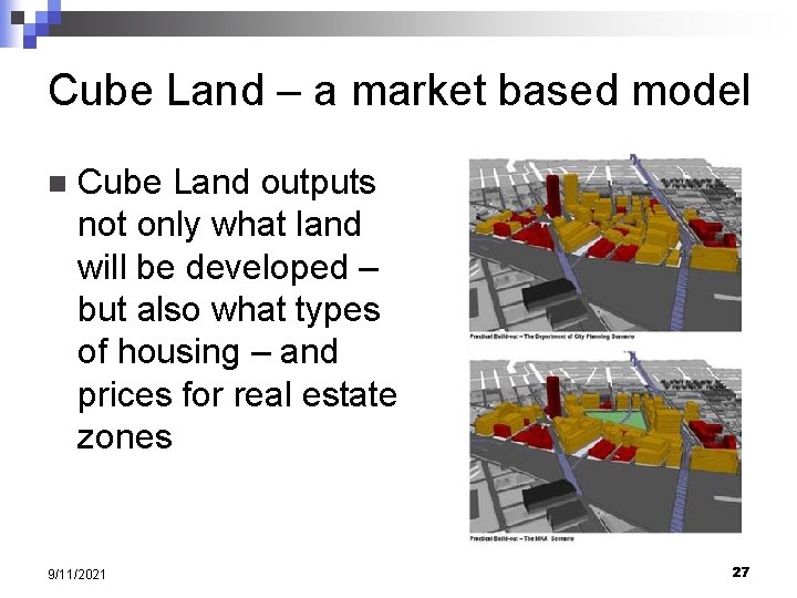 Cube Land – a market based model n Cube Land outputs not only what