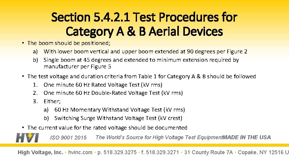 Section 5. 4. 2. 1 Test Procedures for Category A & B Aerial Devices