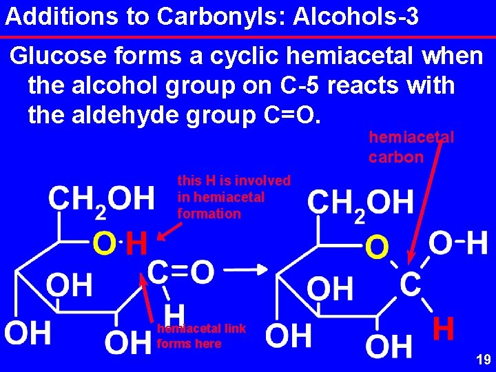Additions to Carbonyls: Alcohols-3 Glucose forms a cyclic hemiacetal when the alcohol group on