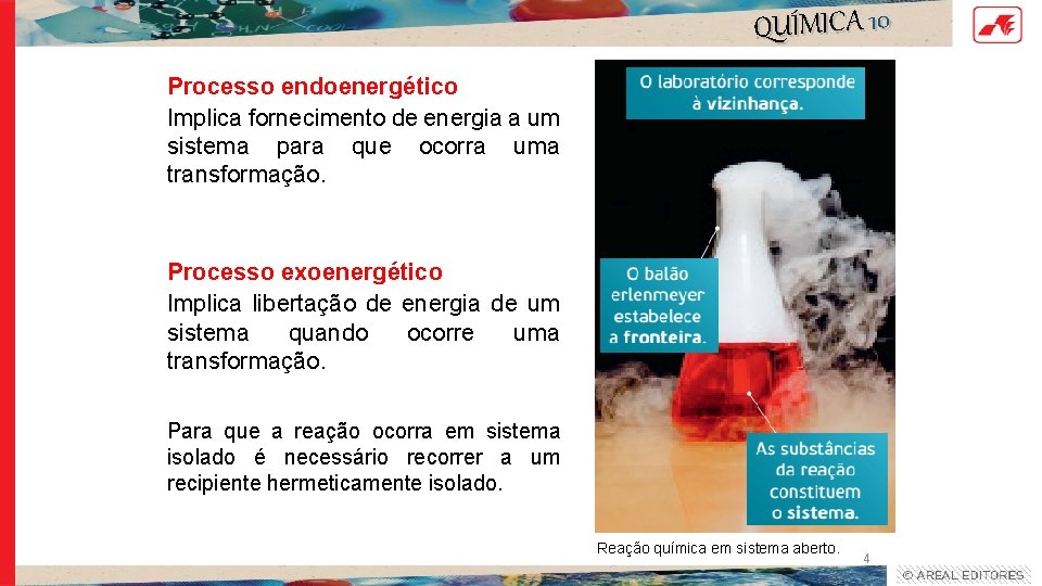 QUÍMICA 10 Processo endoenergético Implica fornecimento de energia a um sistema para que ocorra