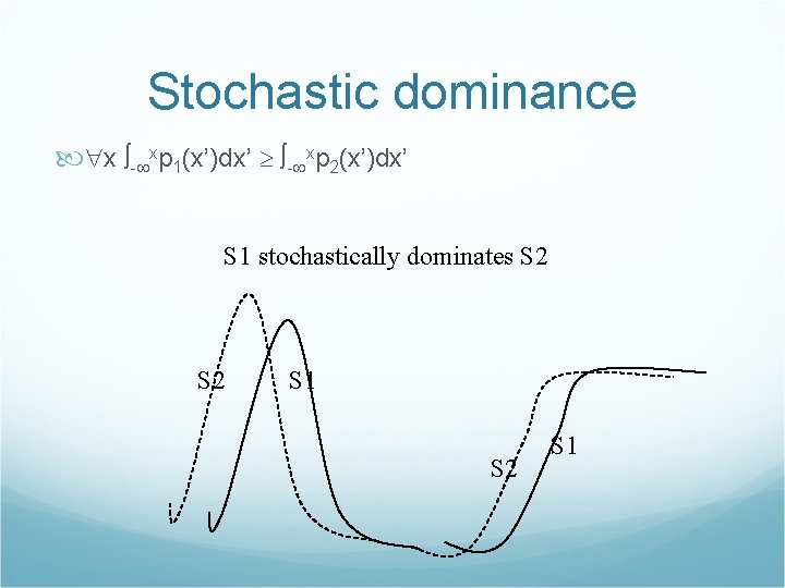 Stochastic dominance x - xp 1(x’)dx’ - xp 2(x’)dx’ S 1 stochastically dominates S