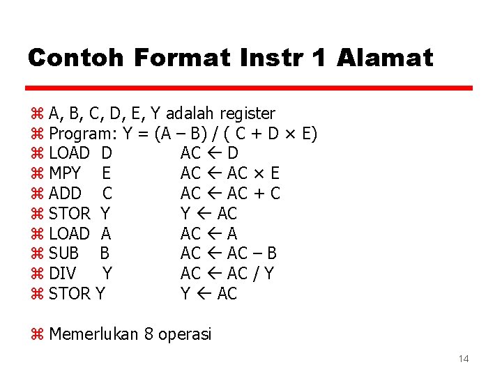 Contoh Format Instr 1 Alamat z A, B, C, D, E, Y adalah register