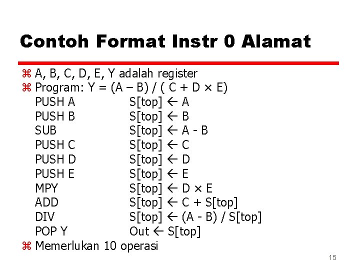 Contoh Format Instr 0 Alamat z A, B, C, D, E, Y adalah register