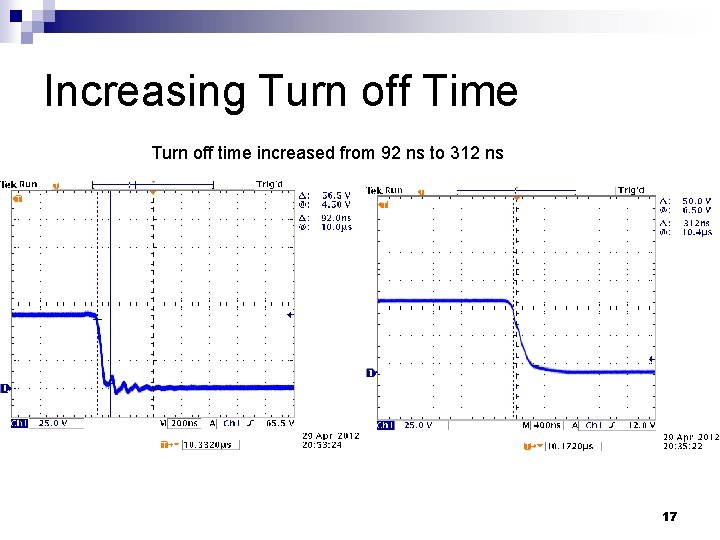 Increasing Turn off Time Turn off time increased from 92 ns to 312 ns