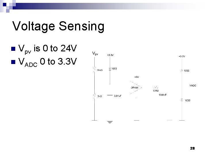 Voltage Sensing Vpv is 0 to 24 V n VADC 0 to 3. 3