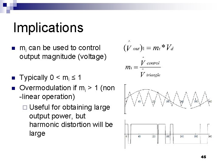 Implications n mi can be used to control output magnitude (voltage) n Typically 0