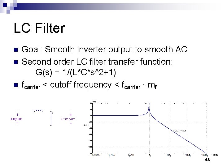 LC Filter n n n Goal: Smooth inverter output to smooth AC Second order