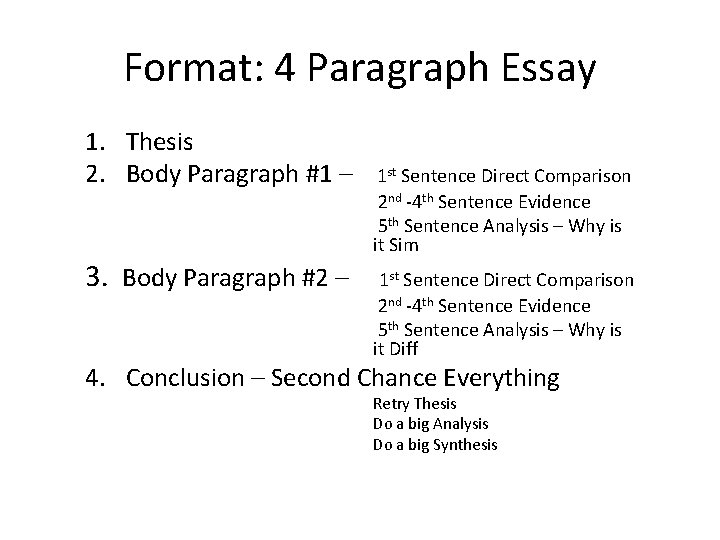 Format: 4 Paragraph Essay 1. Thesis 2. Body Paragraph #1 – 3. Body Paragraph