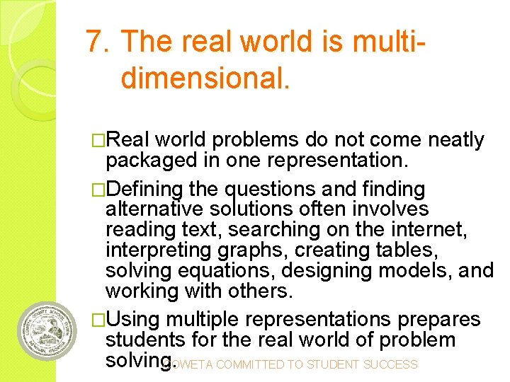 Multidimensional Math Problem High School Mathematics Making Connections Using Representations Pictures