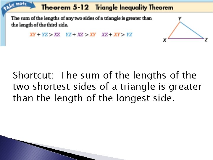 Shortcut: The sum of the lengths of the two shortest sides of a triangle
