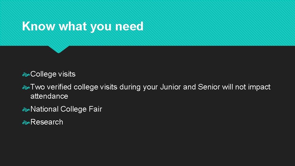 Know what you need College visits Two verified college visits during your Junior and