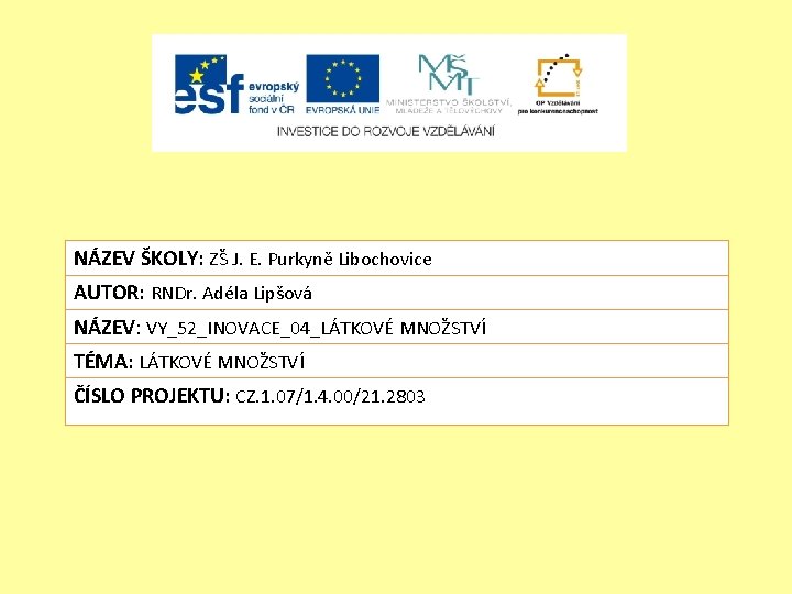 NÁZEV ŠKOLY: ZŠ J. E. Purkyně Libochovice AUTOR: RNDr. Adéla Lipšová NÁZEV: VY_52_INOVACE_04_LÁTKOVÉ MNOŽSTVÍ