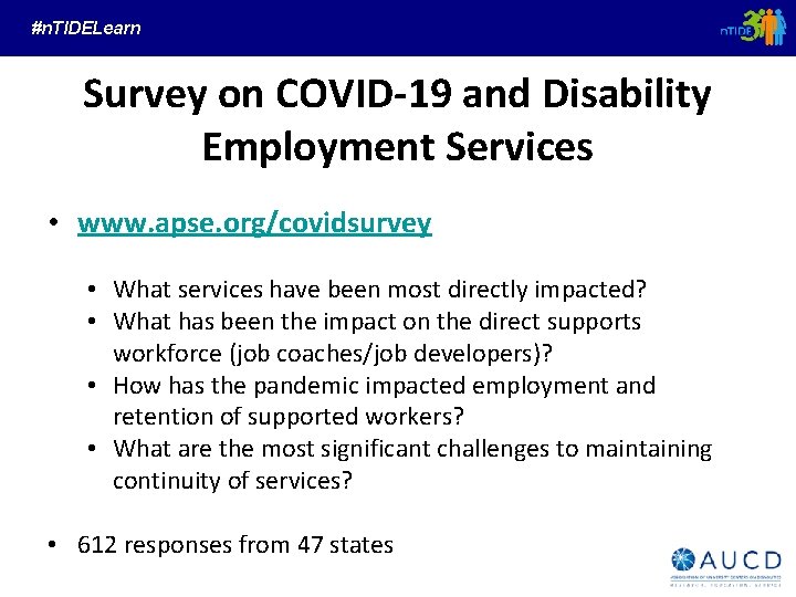 #n. TIDELearn Survey on COVID-19 and Disability Employment Services • www. apse. org/covidsurvey •