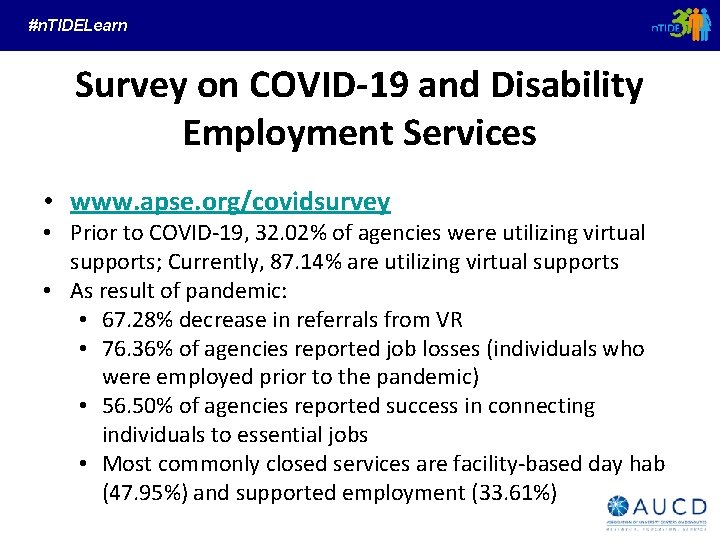 #n. TIDELearn Survey on COVID-19 and Disability Employment Services • www. apse. org/covidsurvey •