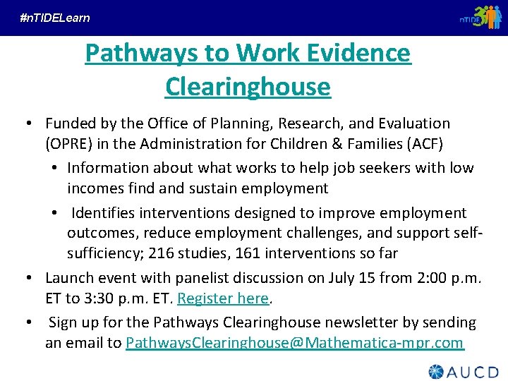 #n. TIDELearn Pathways to Work Evidence Clearinghouse • Funded by the Office of Planning,