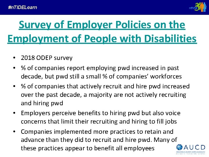 #n. TIDELearn Survey of Employer Policies on the Employment of People with Disabilities •