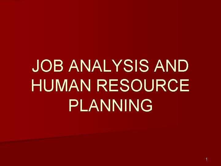 JOB ANALYSIS AND HUMAN RESOURCE PLANNING 1 