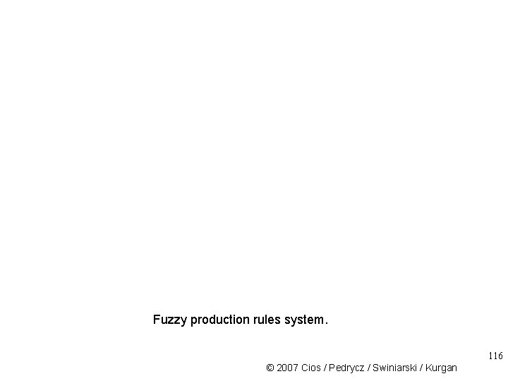 Fuzzy production rules system. 116 © 2007 Cios / Pedrycz / Swiniarski / Kurgan