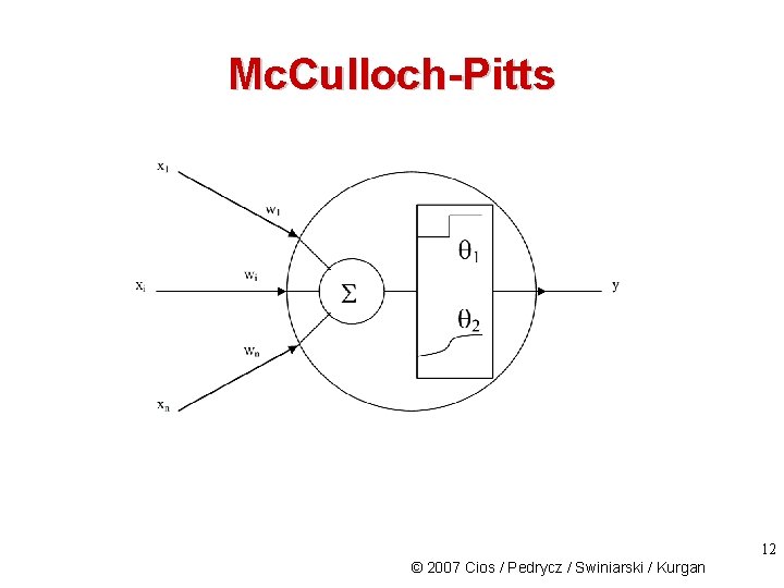 Mc. Culloch-Pitts 12 © 2007 Cios / Pedrycz / Swiniarski / Kurgan 