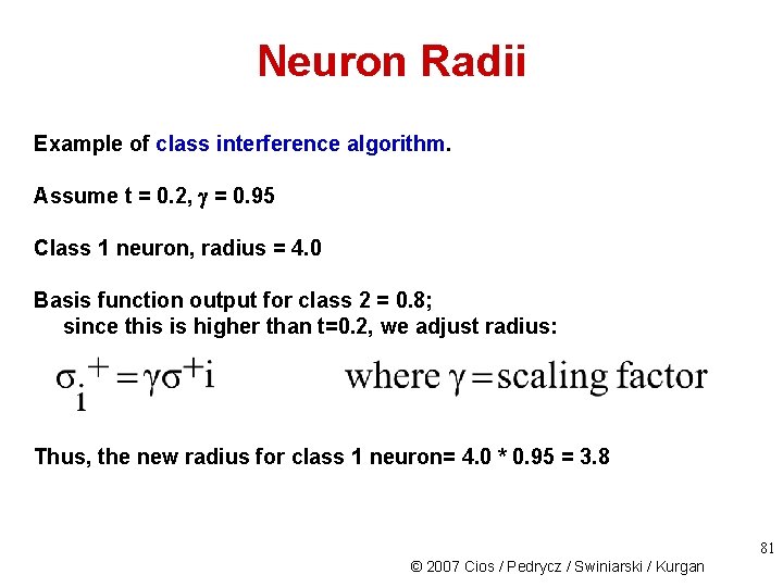 Neuron Radii Example of class interference algorithm. Assume t = 0. 2, = 0.