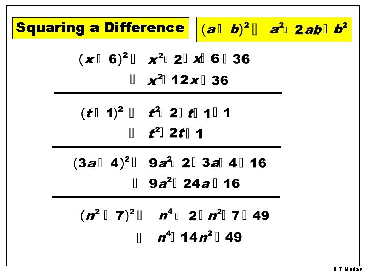 Squaring a Difference © T Madas 