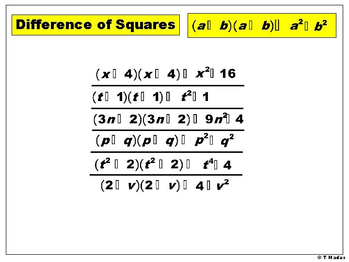 Difference of Squares © T Madas 