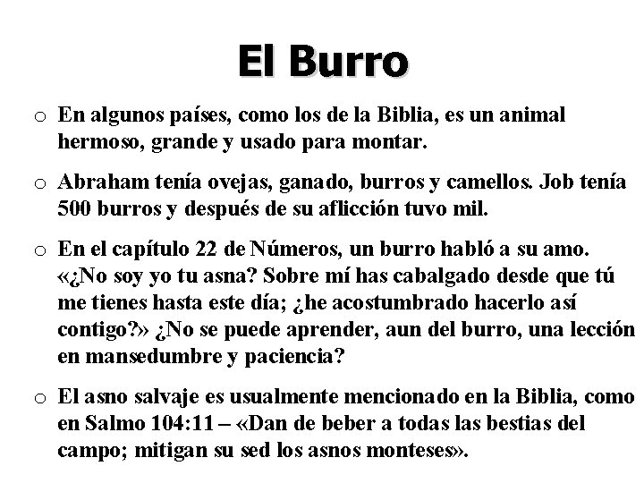 El Burro o En algunos países, como los de la Biblia, es un animal