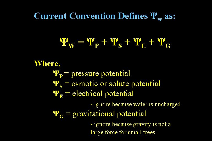 Current Convention Defines Ψw as: YW = ΨP + ΨS + ΨE + ΨG Current Convention Defines Ψw as: YW = ΨP + ΨS + ΨE + ΨG