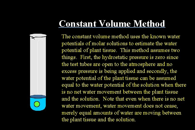 Constant Volume Method The constant volume method uses the known water potentials of molar Constant Volume Method The constant volume method uses the known water potentials of molar