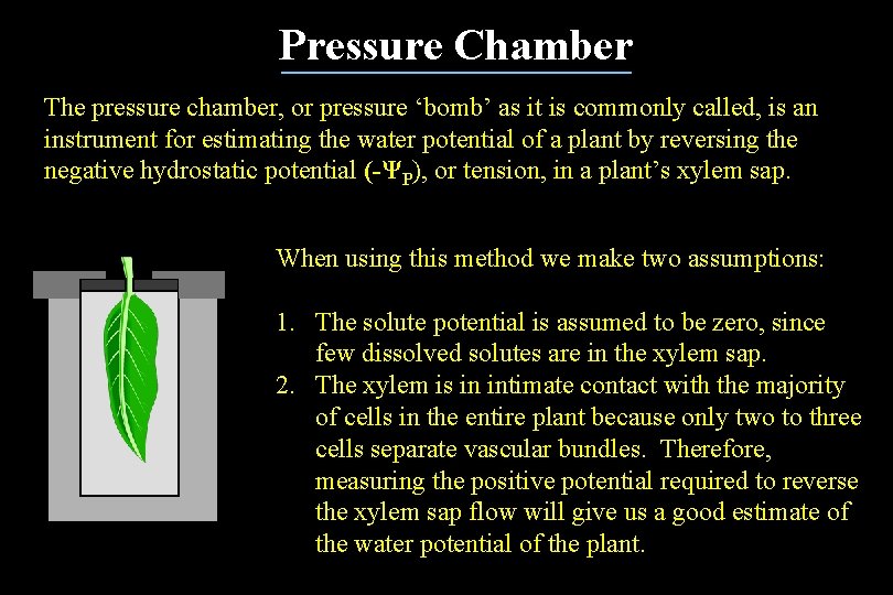 Pressure Chamber The pressure chamber, or pressure ‘bomb’ as it is commonly called, is Pressure Chamber The pressure chamber, or pressure ‘bomb’ as it is commonly called, is
