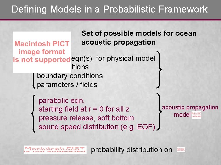 Defining Models in a Probabilistic Framework Set of possible models for ocean acoustic propagation