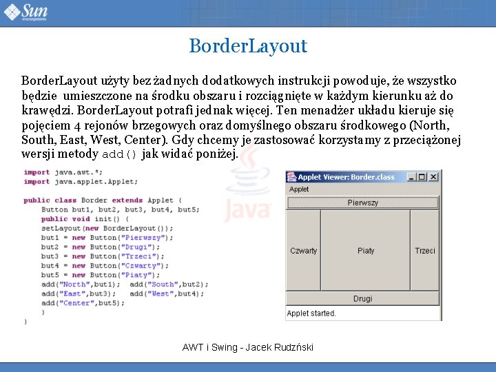 Border. Layout użyty bez żadnych dodatkowych instrukcji powoduje, że wszystko będzie umieszczone na środku