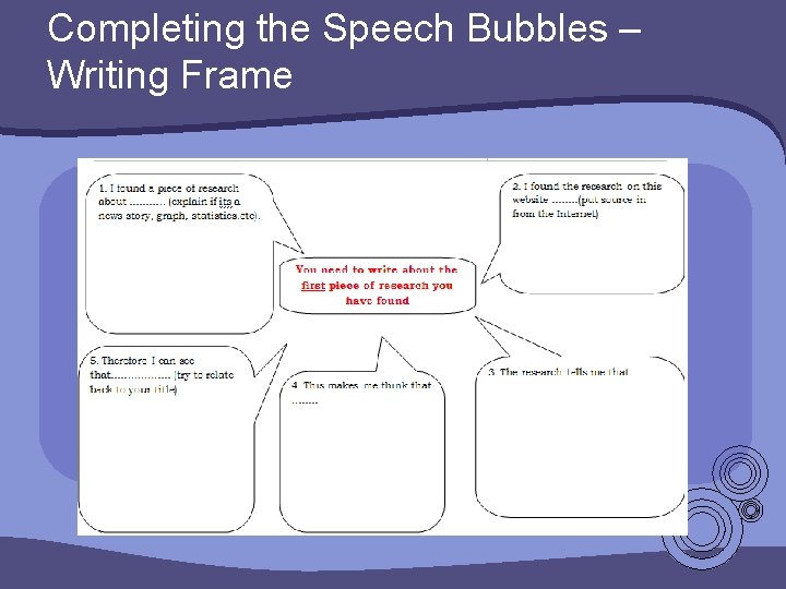 Completing the Speech Bubbles – Writing Frame 
