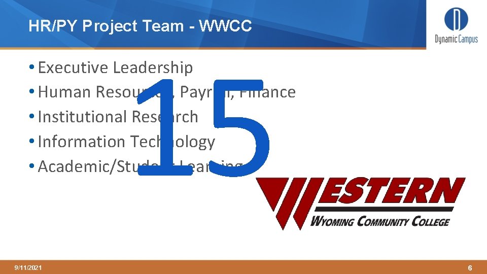 HR/PY Project Team - WWCC 15 • Executive Leadership • Human Resources, Payroll, Finance