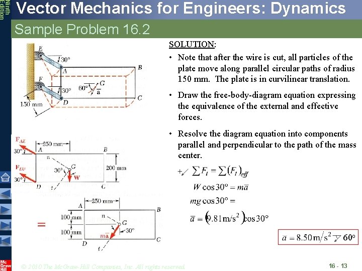 Ninth Edition Vector Mechanics for Engineers: Dynamics Sample Problem 16. 2 SOLUTION: • Note