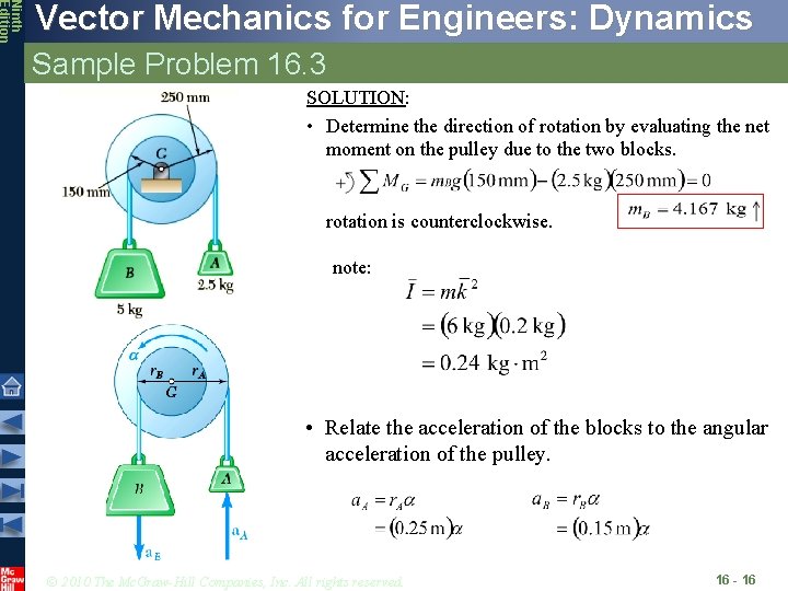Ninth Edition Vector Mechanics for Engineers: Dynamics Sample Problem 16. 3 SOLUTION: • Determine