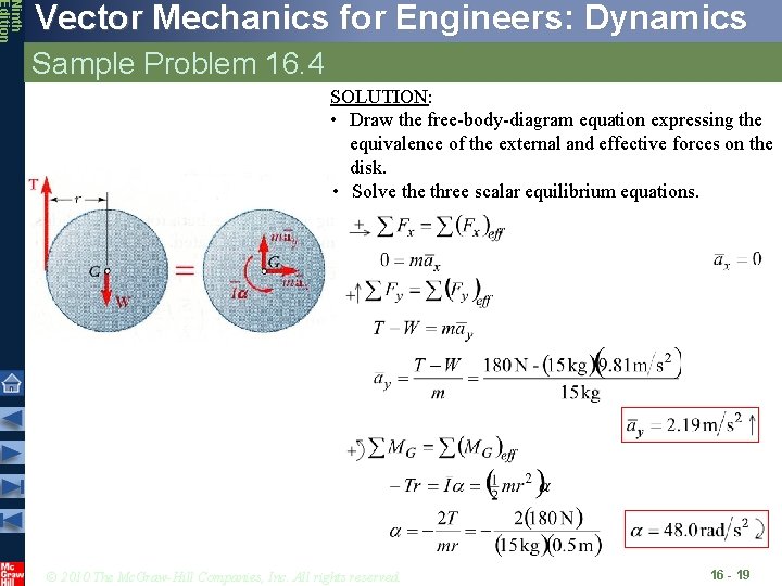 Ninth Edition Vector Mechanics for Engineers: Dynamics Sample Problem 16. 4 SOLUTION: • Draw
