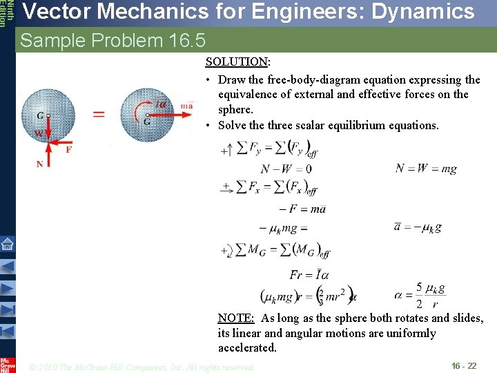 Ninth Edition Vector Mechanics for Engineers: Dynamics Sample Problem 16. 5 SOLUTION: • Draw