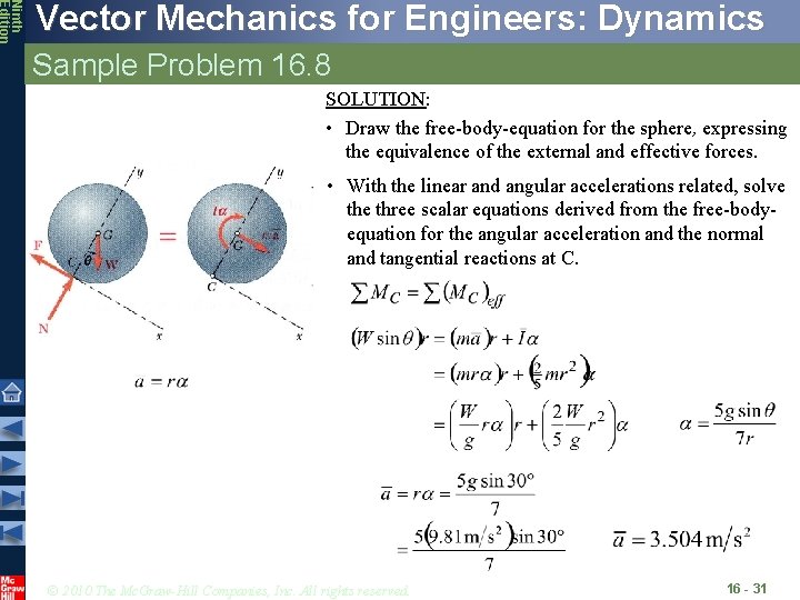 Ninth Edition Vector Mechanics for Engineers: Dynamics Sample Problem 16. 8 SOLUTION: • Draw