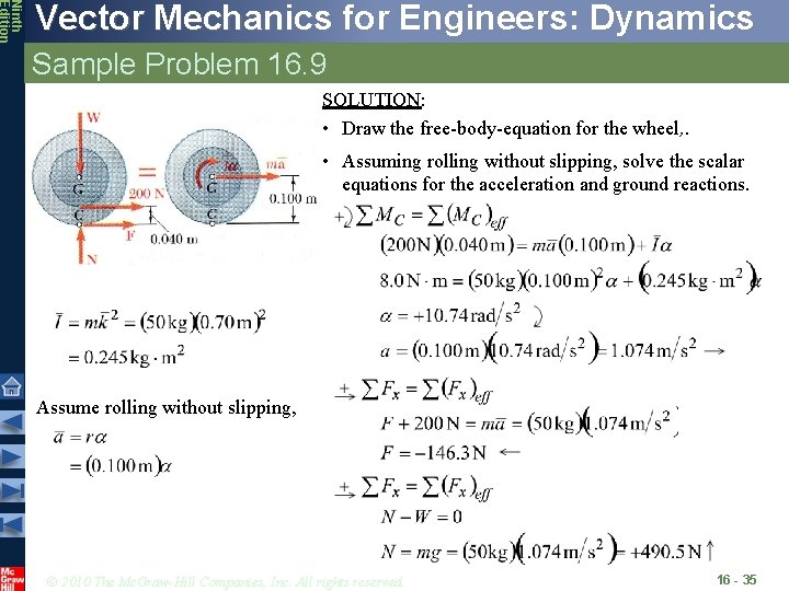 Ninth Edition Vector Mechanics for Engineers: Dynamics Sample Problem 16. 9 SOLUTION: • Draw