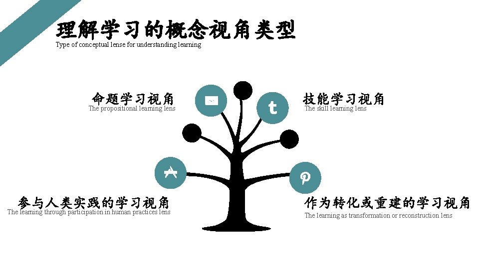 理解学习的概念视角类型 Type of conceptual lense for understanding learning 命题学习视角 The propositional learning lens 技能学习视角