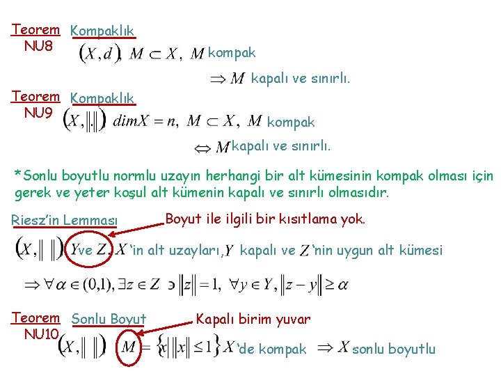 Teorem Kompaklık NU 8 kompak kapalı ve sınırlı. Teorem Kompaklık NU 9 kompak kapalı